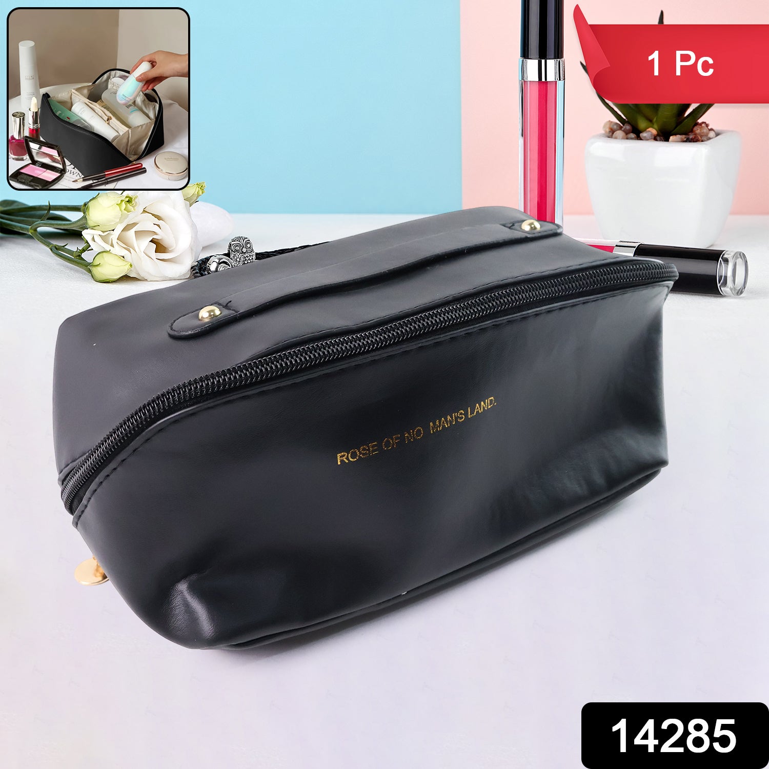 Premium Black Travel Makeup  Toiletry Organizer Pouch With Zipper  Handle (1 Pc) Premium Black Travel Makeup  Toiletry Organizer Pouch With Zipper  Handle (1 Pc)